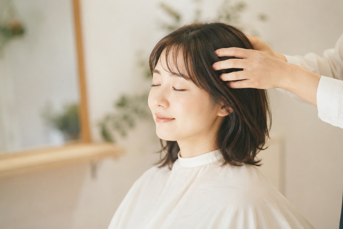 美容院でリラックスして過ごす女性